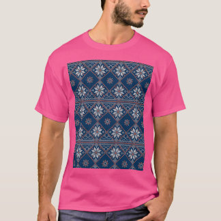 Oogstrelende kerstkeukenblauw-breipatroongrafiek t-shirt