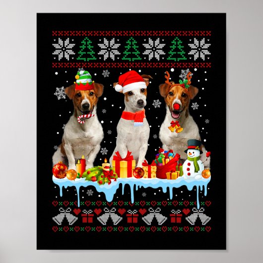 Oogstrelende kerstman Jack Russell Terrier Dog San Poster (Voorkant)