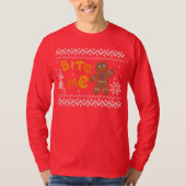 Oogstrelende kerstzuster: Bite me Gingerbrood Man T-shirt (Voorkant)