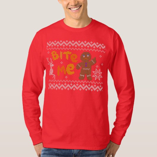 Oogstrelende kerstzuster: Bite me Gingerbrood Man T-shirt (Voorkant)