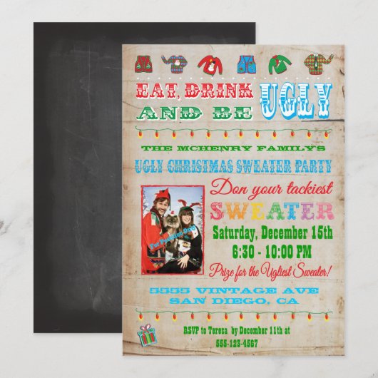 Oogstrelende kerstzweten Foto-uitnodigingen Kaart (Voorkant / Achterkant)