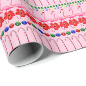 Oogstrelende tropische roze flamingos op roze kers cadeaupapier (Rol Hoek)