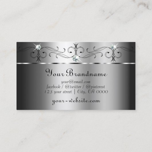 Oogstrelende zilveren juwelen gepropt met monogram visitekaartje (Achterkant)