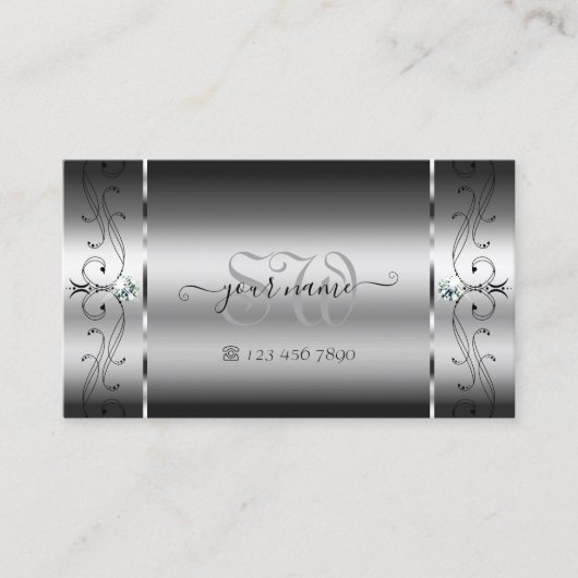 Oogstrelende zilveren juwelen gepropt met monogram visitekaartje (Voorkant)