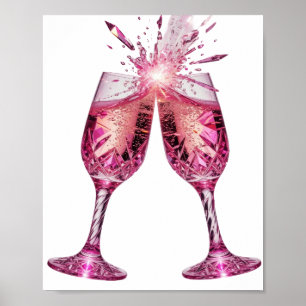 Oogstrelverend Zilver ROZE CHAMPAGNEGLAZEN Poster