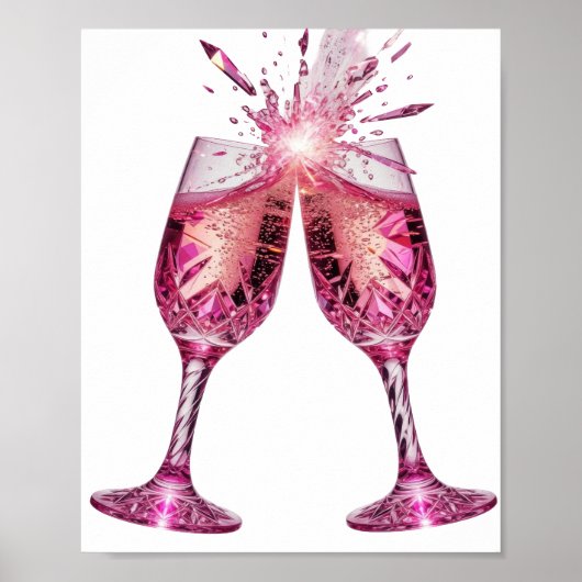 Oogstrelverend Zilver ROZE CHAMPAGNEGLAZEN Poster (Voorkant)