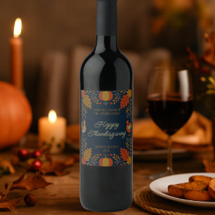 Oogstreserve Herfst Kalkoen Familie Thanksgiving Wijn Etiket