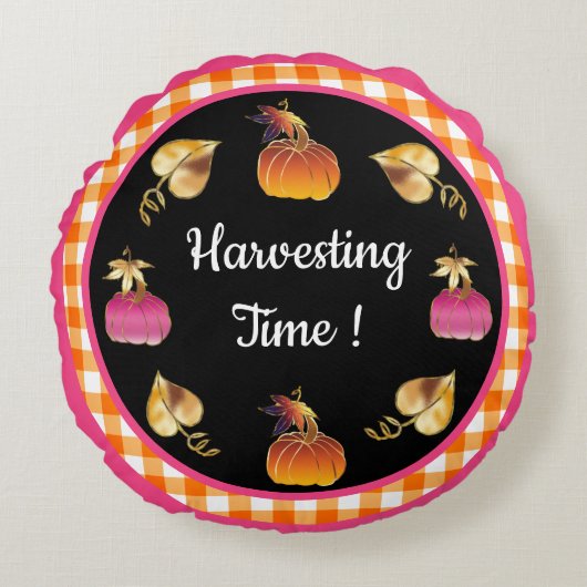 Oogsttijd Whimsical Rond Kussen (Voorkant)