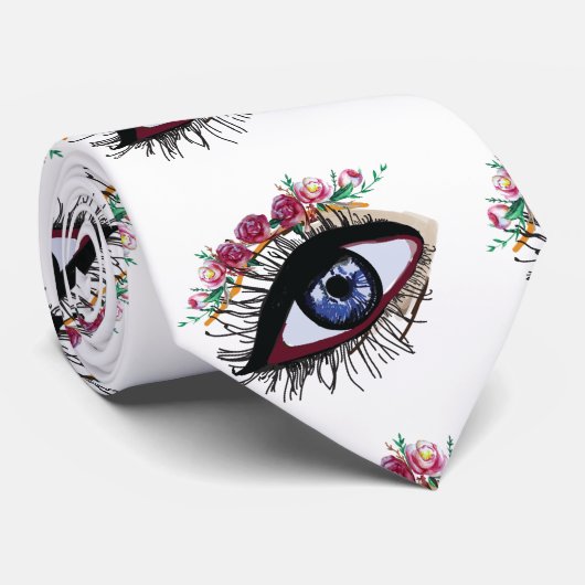 Oogtekening & Bloemen Art Stropdas (Opgerold)