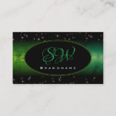 Oogtongen Groen Zwart Glitter Stars Monogram Visitekaartje (Voorkant)