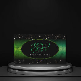 Oogtongen Groen Zwart Glitter Stars Monogram Visitekaartje