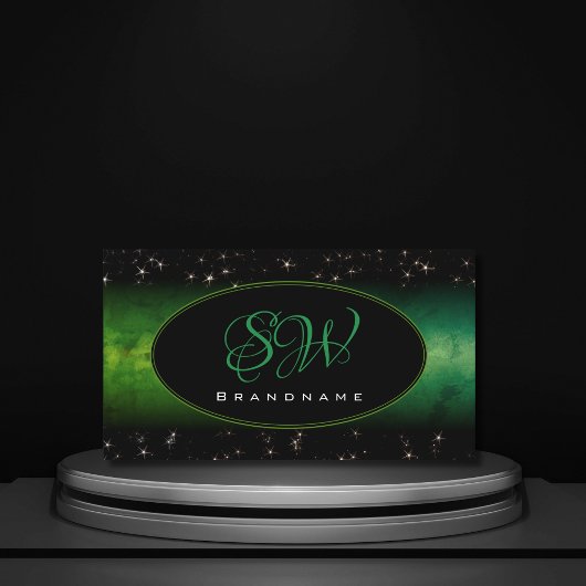 Oogtongen Groen Zwart Glitter Stars Monogram Visitekaartje