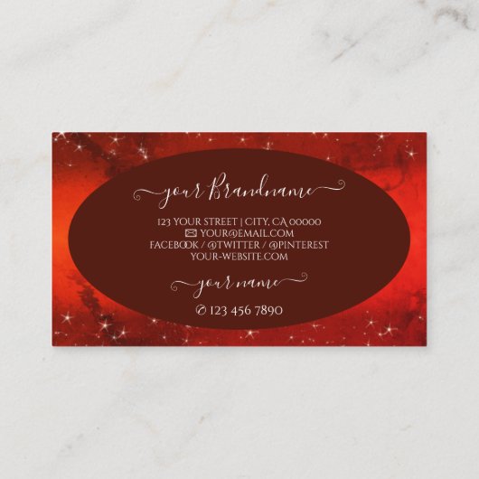 Oogtongen met rode gemarmerde glittersterren Monog Visitekaartje (Achterkant)