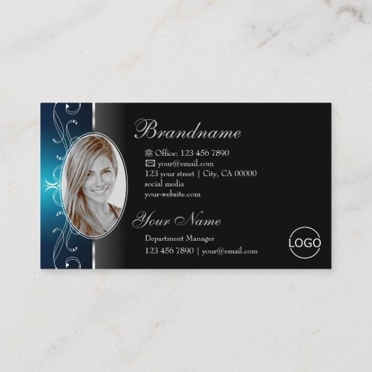 Oogvangst Blauwgroen vierkant Joodse Logo Foto Visitekaartje (Achterkant)