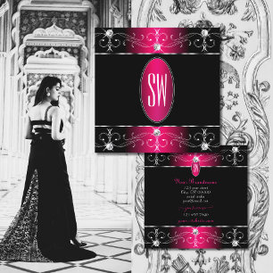 Oogvangst Zwart Roze Ornamenten Monogram Vierkante Visitekaartje