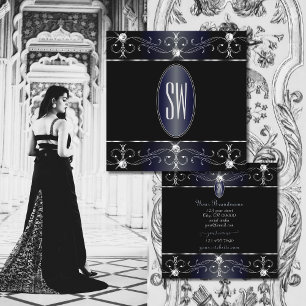 Oogvangst Zwarte Blauwe  Ornamenten Initialen Vierkante Visitekaartje