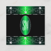 Oogvangst Zwarte Groene Ornamenten Initialen Vierkante Visitekaartje (Voorkant)