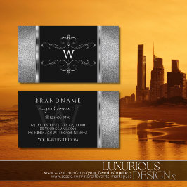 Oogvangst Zwarte zilver Glitter  Monogram Visitekaartje