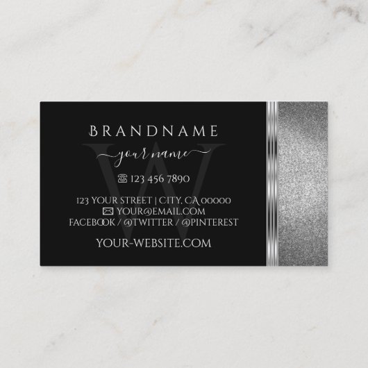 Oogvangst Zwarte zilver Glitter  Monogram Visitekaartje (Achterkant)