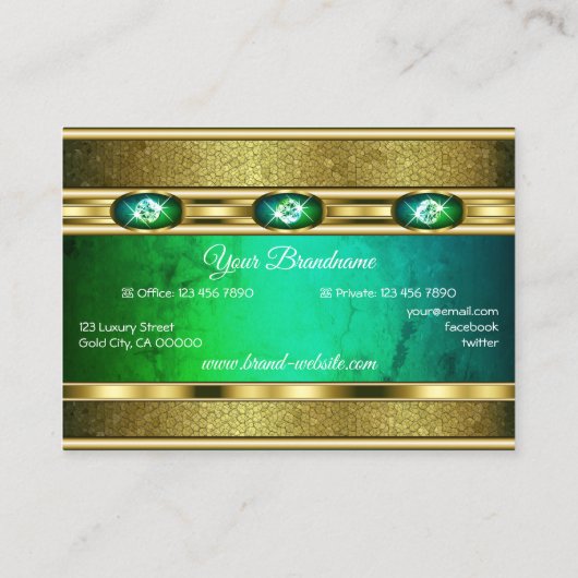 OogvangstGold-effecten Blauwgroen met Faux Diamond Visitekaartje (Achterkant)