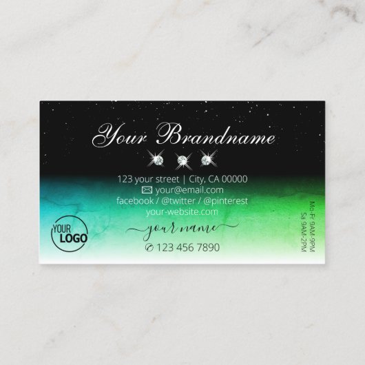 Oogvaring zwart wit en Blauwgroen met Logo juwelen Visitekaartje (Achterkant)