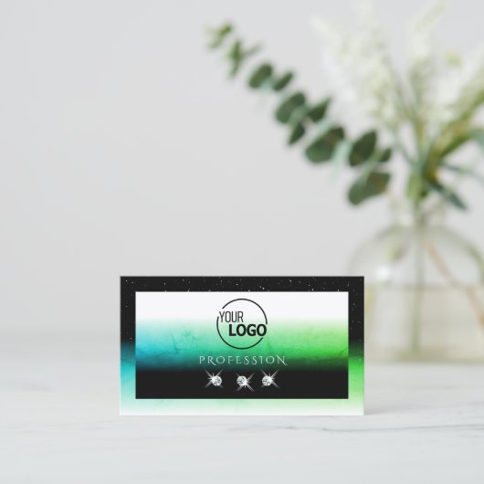 Oogvaring zwart wit en Blauwgroen met Logo juwelen Visitekaartje (Staand voorkant)