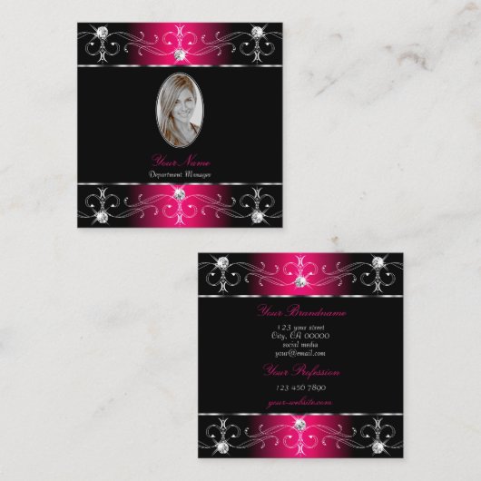 Oogvaring Zwarte Roze  Ornamenten Foto toevoegen Vierkante Visitekaartje (Voorkant / Achterkant)