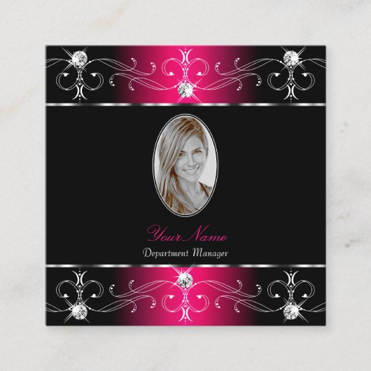 Oogvaring Zwarte Roze  Ornamenten Foto toevoegen Vierkante Visitekaartje (Voorkant)