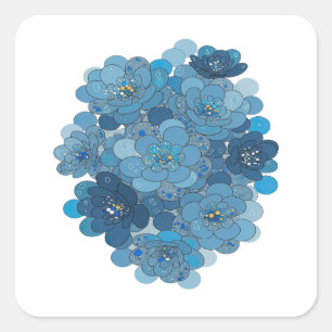 Oogverblindend Blauwe FLORALE Vinyl Stijl Vierkante Sticker