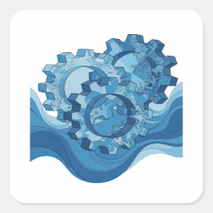 Oogverblindend blauwe WATER AANGEDREVEN TANDWIEL L Vierkante Sticker