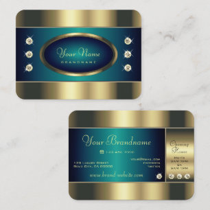 Oogverblindend goud teal met glinsterende rijnsten visitekaartje