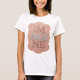 Oogverblindend grijs 'IMAGINE' artistiek motief T-shirt