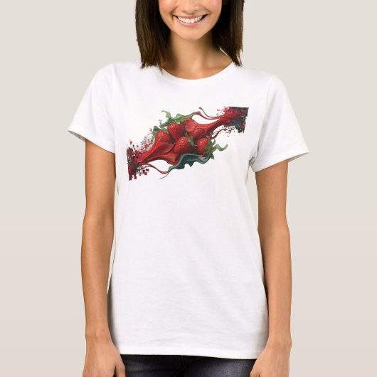 Oogverblindend rode abstracte aardbeien kunstprint t-shirt (Voorkant)