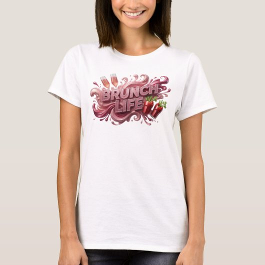 Oogverblindend rode BRUNCH LIFE Slogan T-shirt (Voorkant)