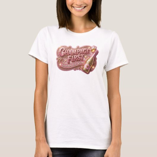 Oogverblindend Rode CHAMPAGNE EERST Statement T-sh T-shirt (Voorkant)