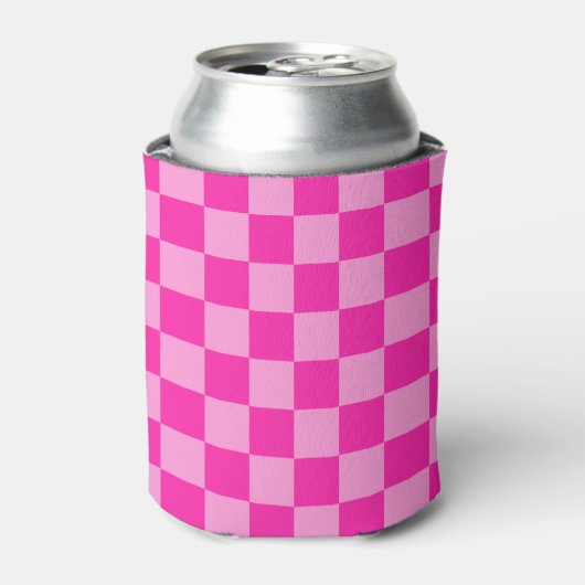Oogverblindend roze schaakbord blikjeskoeler (Blikje Voorkant)