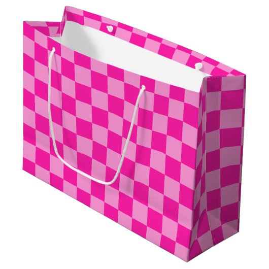 Oogverblindend roze schaakbord groot cadeauzakje (Voorkant Gekanteld)