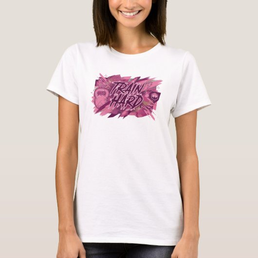 Oogverblindend roze TRAIN HARD Statement T-shirt (Voorkant)