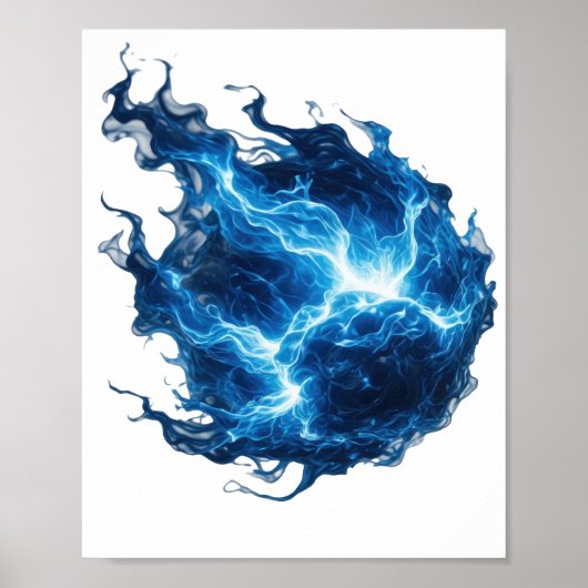 Oogverblindend zilveren BLUE FLAME-afdruk Poster (Voorkant)
