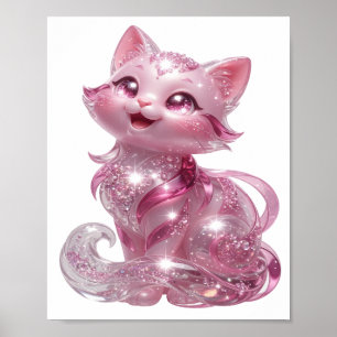 Oogverblindend zilveren ROZE GLITTER KAT Maatwerk  Poster