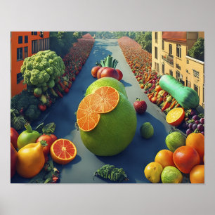 Oogverblindende reuzenfruit- en groentepare Parade Poster