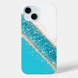oogverblindende turquoise blauwe sprankelende tele iPhone 15 case