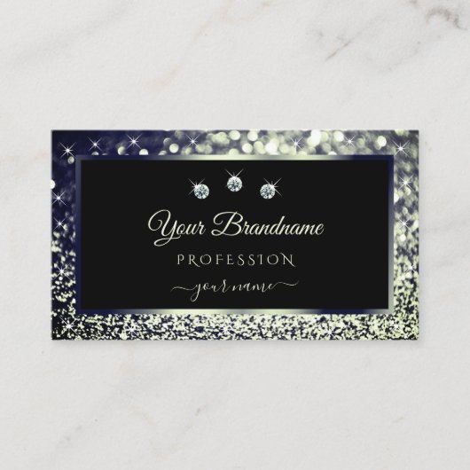 Oogvis blauw zilver ombre glitter sterren zwart visitekaartje (Voorkant)