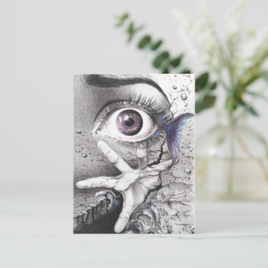 Oogvis en hand Dream Surreal-tekenkunst Briefkaart (Staand voorkant)