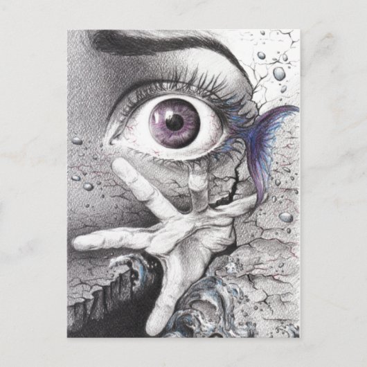 Oogvis en hand Dream Surreal-tekenkunst Briefkaart (Voorkant)