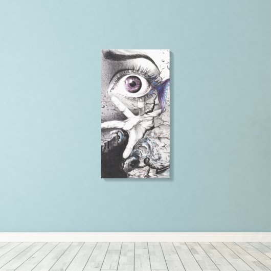 Oogvis en hand Dream Surreal-tekenkunst Canvas Afdruk (Insitu (Houten vloer))