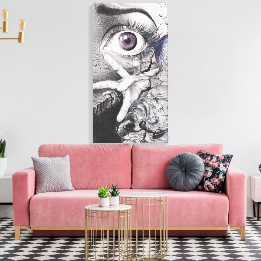 Oogvis en hand Dream Surreal-tekenkunst Canvas Afdruk (Insitu (Woonkamer))
