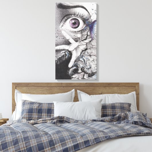 Oogvis en hand Dream Surreal-tekenkunst Canvas Afdruk (Insitu (Slaapkamer))