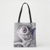 Oogvis en hand Surreëel potlood tekenkunst Tote Bag (Voorkant)