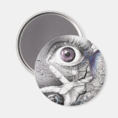Oogvis en handsurrealistische potloodtekenkunst magneet (Voorkant / Achterkant)
